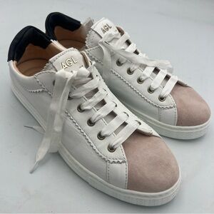 AGL Sade Sneaker White Leather W/Pink Suede/Black WMNS Size 38.5 Made Italy NEW